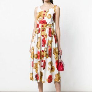 DOLCE&GABBANA WHITE ROSE&BISCUIT DRESS SIZE44/US8